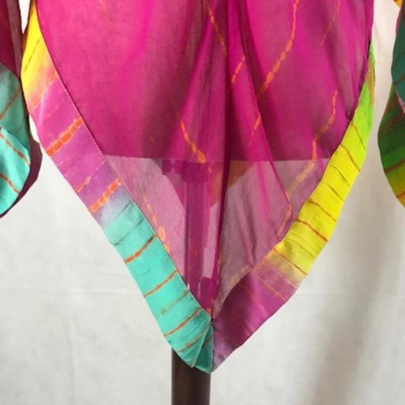 NWT Tashia London Silk Pullover V-neck Sheer Poncho with Embroidery Size M - Picture 9 of 14